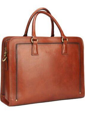 Women's Brown Full Grains Italian PU Leather Briefcase Ladies With Zipper